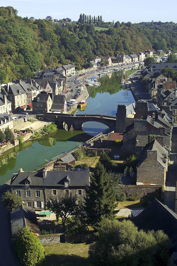 Dinan harbour and Rance river houses. Brittany, France
