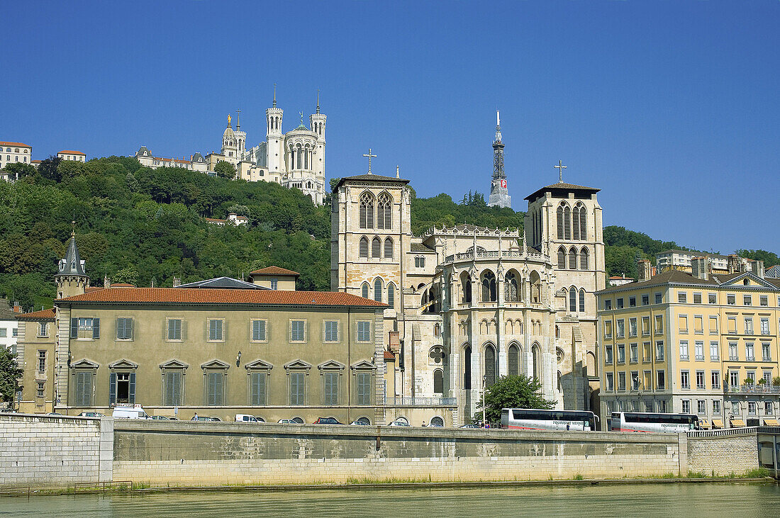 Saint-Jean cathedral and Notre-Dame de Fourvière basilica. Lyon. France..