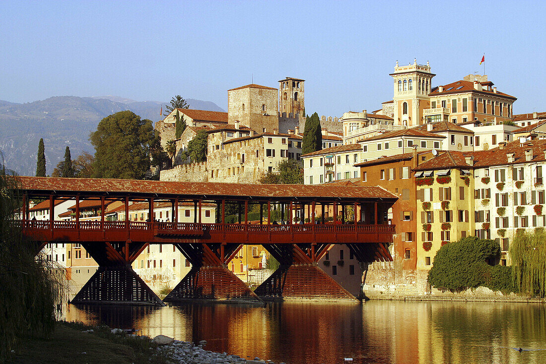 Old bridge on Brenta River. Bassano del Grappa. Veneto, Italy