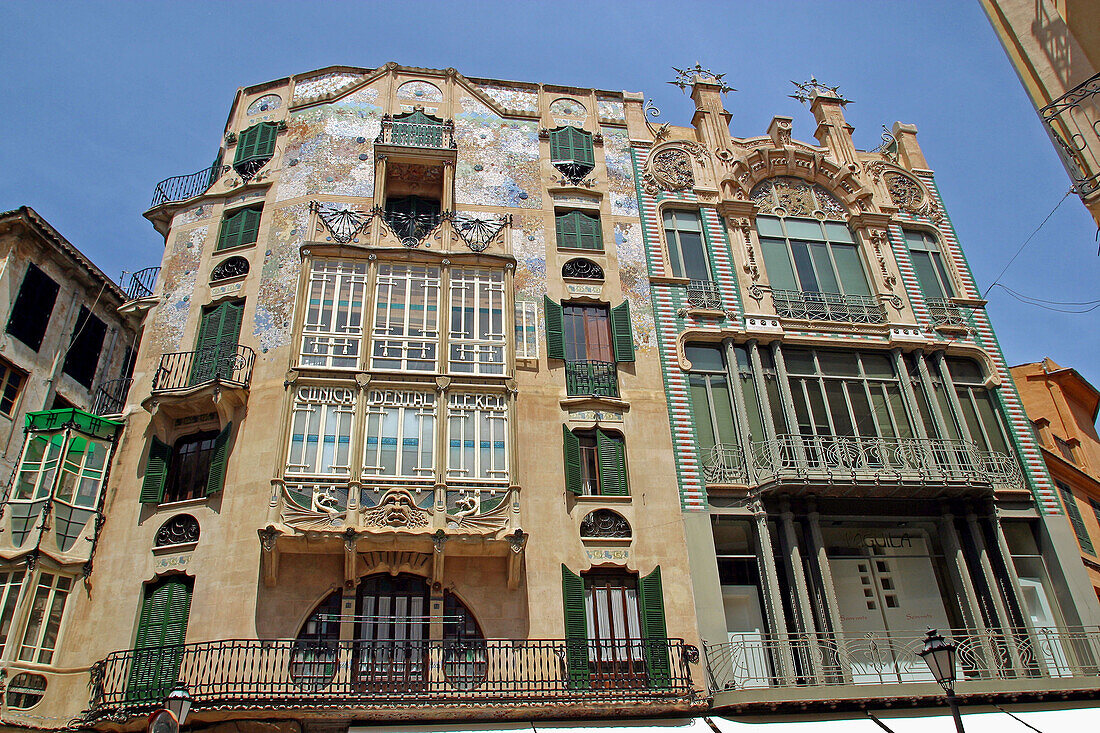 Art nouveau facades. Palma de Mallorca. Majorca, Balearic Islands. Spain