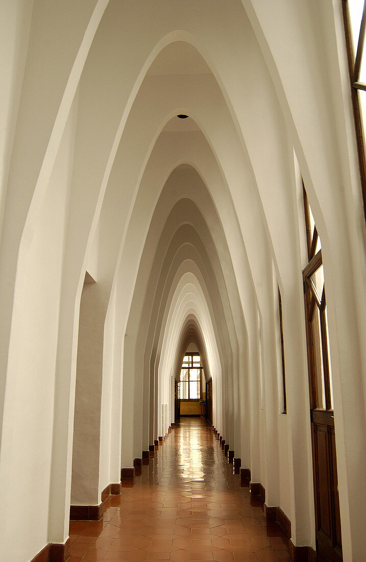 Arches at interior of Colegio de las Teresianas, by Gaudí. Barcelona. Spain