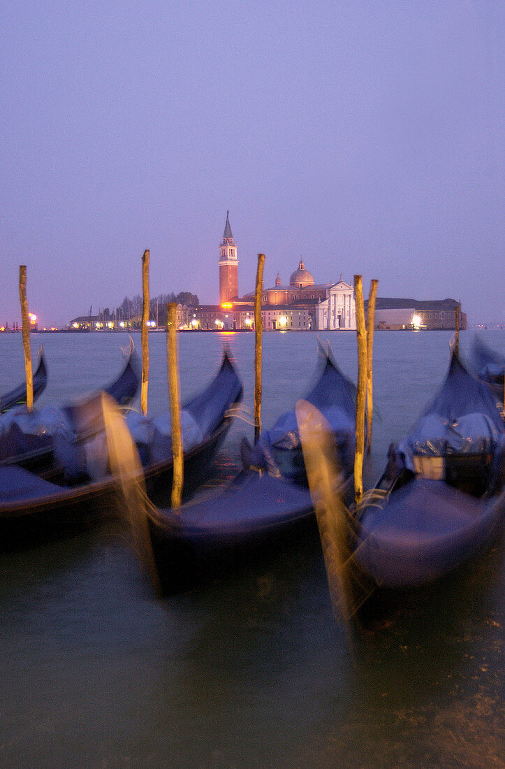 Gondolas and San Giorgio Maggiore. Venice. Italy