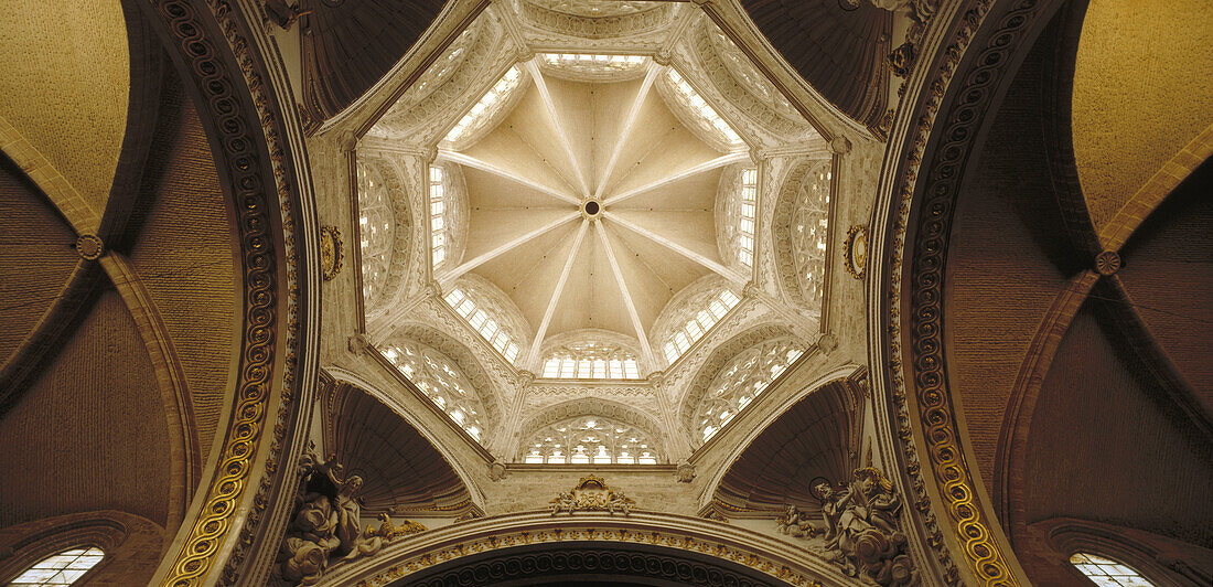 Interior view of cathedral dome. Valencia. Spain
