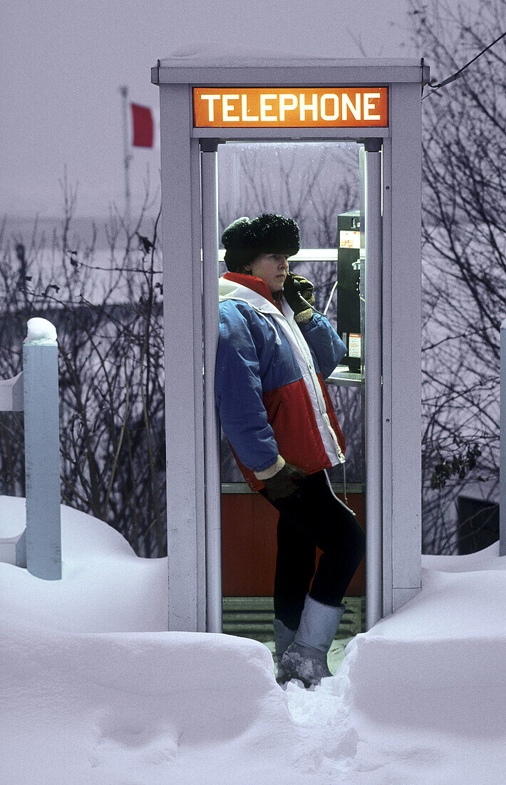 Public phone. Montreal area, Province of Quebec, Canada