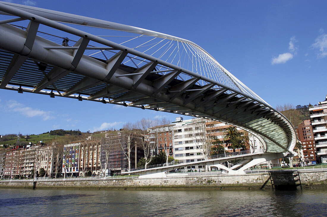 Zubizuri Bridge by Santiago Calatrava. Ria de Bilbao. Bilbao. Bizkaia. Euskadi. Spain.