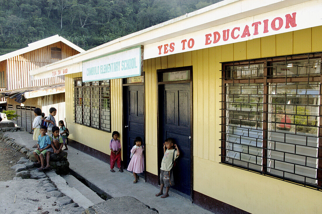 School. Described as the eighth wonder of the world, carved out of the hillside by Ifugao tribes people 2000 to 3000 years ago, they were declared a UNESCO World Heritage Site in 1995. Cambulo village. Banaue rice terraces. Philippines.