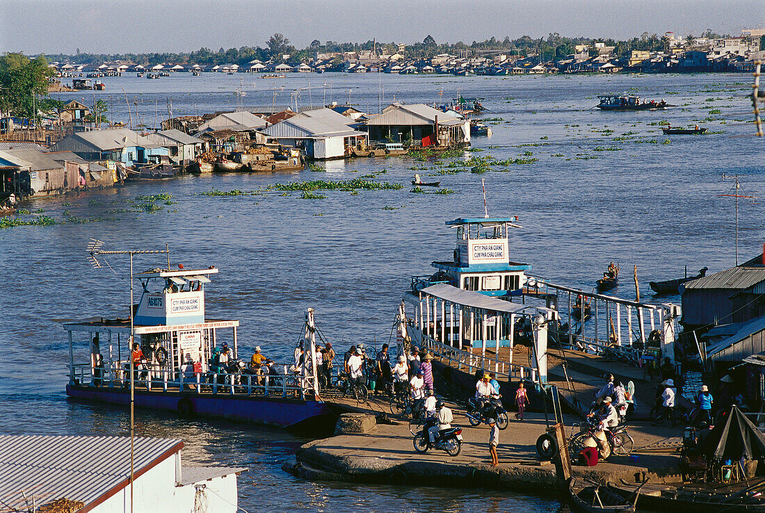 Ferries in Chau Doc, near the Cambodian border. Mekong Delta. Vietnam