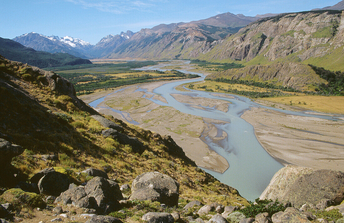 Las Vueltas river near El Chalten. Los Andes mountain range. Los Glaciares National Park. Santa Cruz province. Patagonia. Argentina.