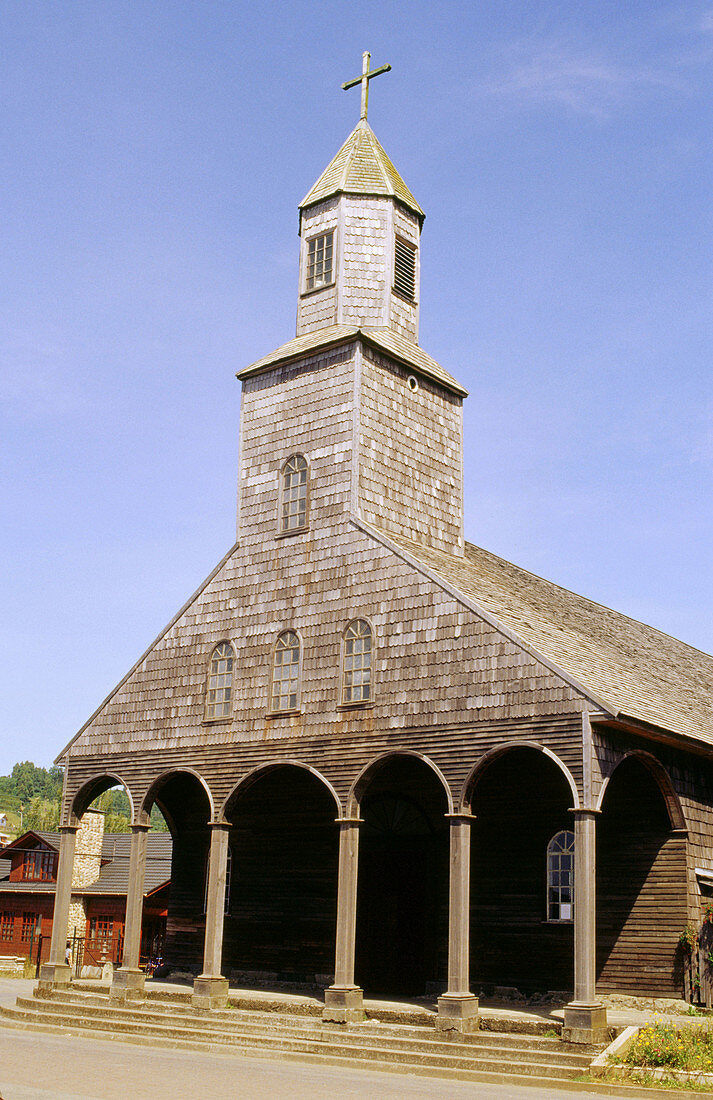 Achao wooden church. Achao island, Chiloé archipelago. Chile.