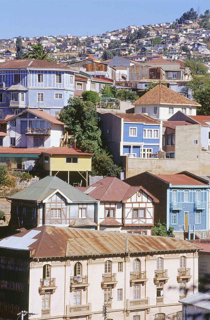 Cerro San Juan de Dios houses. Valparaíso. Chile.
