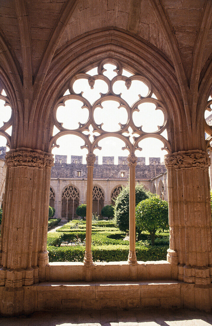 Cloister in Santes Creus Monastery. Tarragona province. Catalonia. Spain