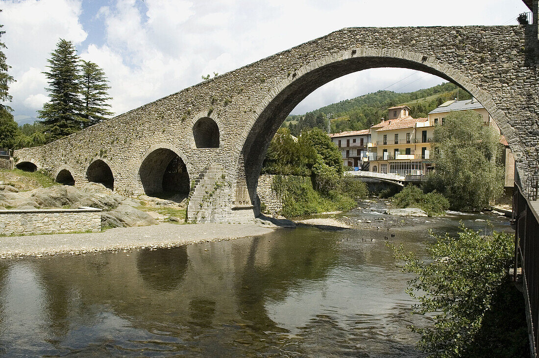 Pont Nou (12th century) and Ter River. Camprodon. Ripollès. Girona province. Catalonia. Spain
