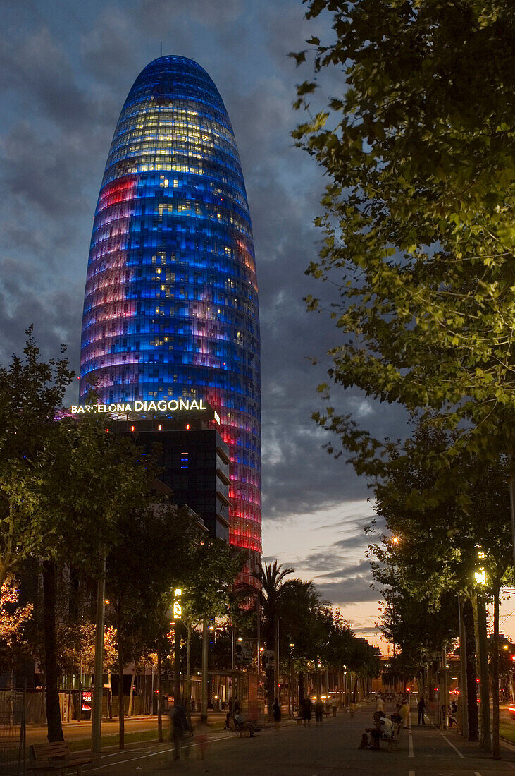 Agbar Tower by architect Jean Nouvel and the Barcelona Diagonal Hotel. Barcelona, Catalonia, Spain.