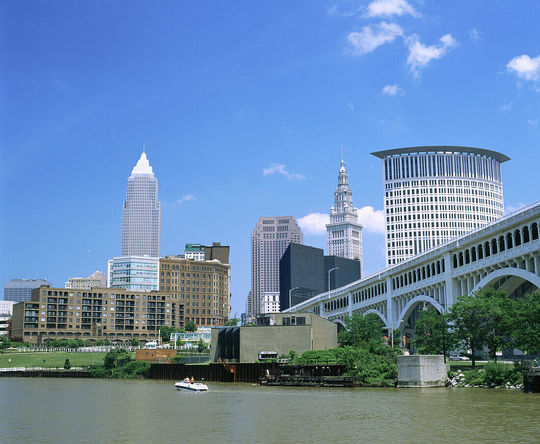 Cuyahoga River, downtown Cleveland. Ohio. USA
