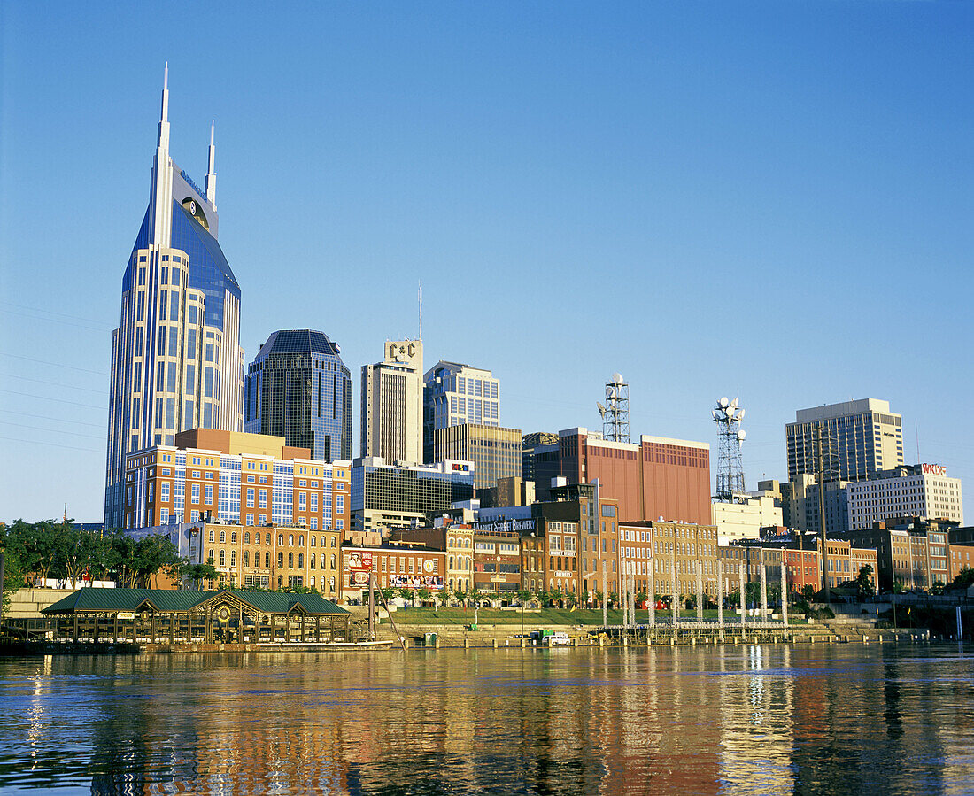 Downtown skyline and Cumberland River. Nashville. Tennessee. USA