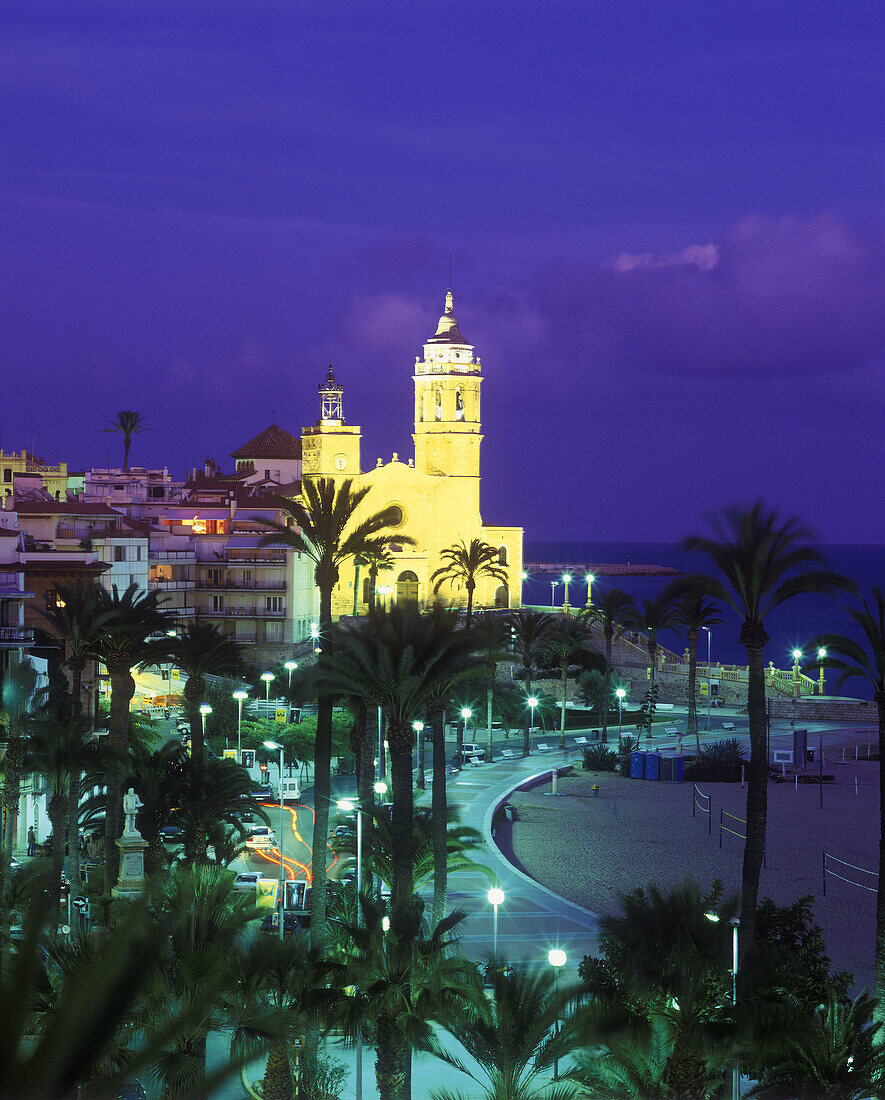 Iglesia museu, Waterfront, Sitges, Costa dorada, Catalunya, Spain.