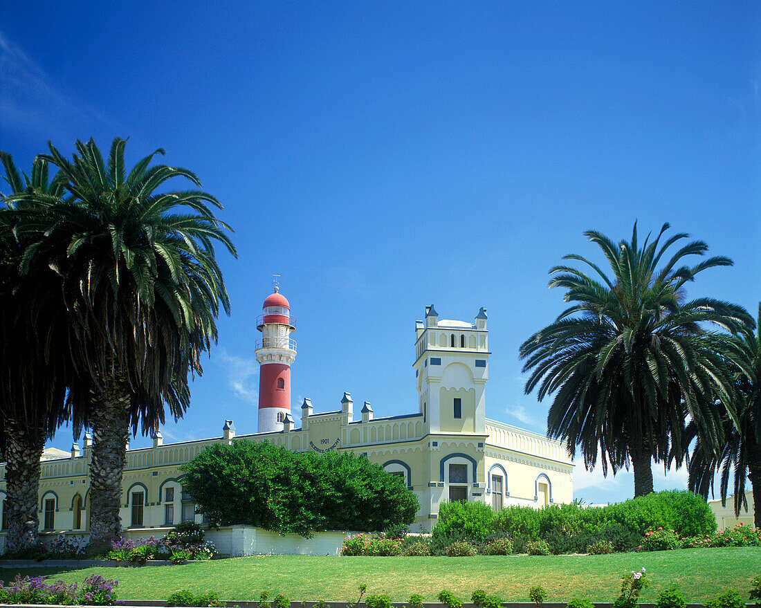 State house & lighthouse, Swakopmund, Namibia.