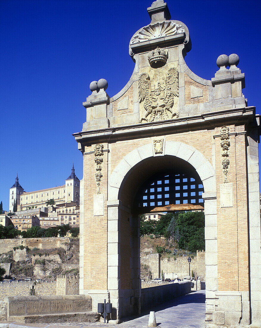 Alcantara gate & alcazar, old city, toledo, Spain.