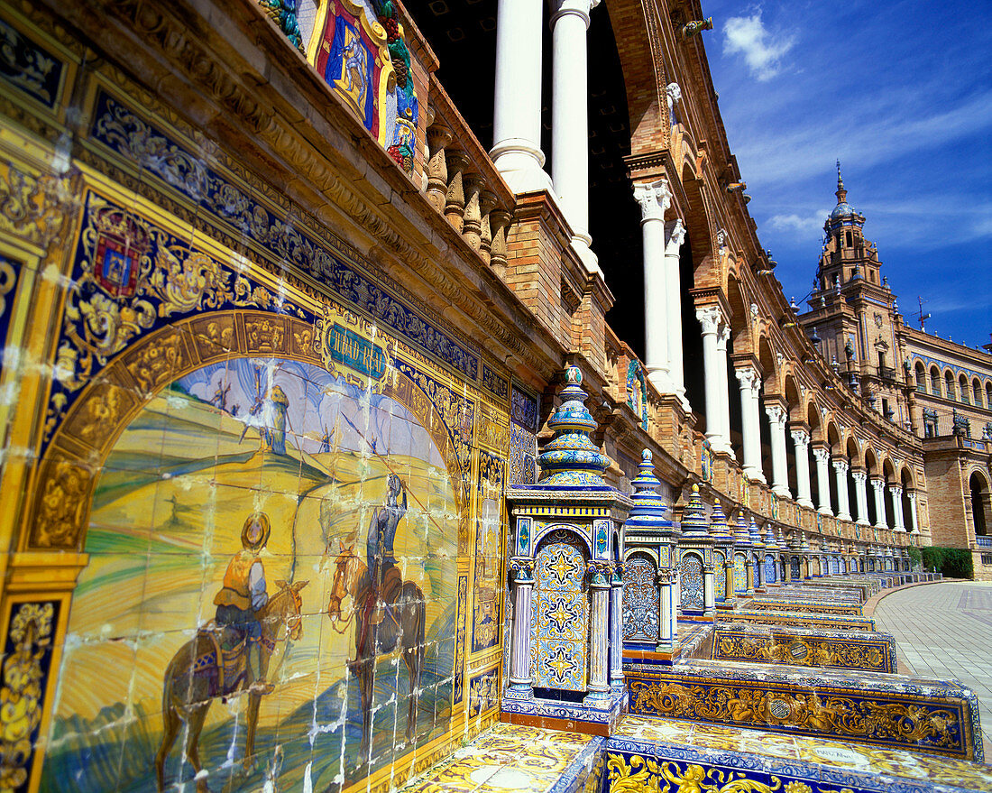 Mosaic, Plaza de espana, Parque maria luisa, Seville, Andalucia, Spain.