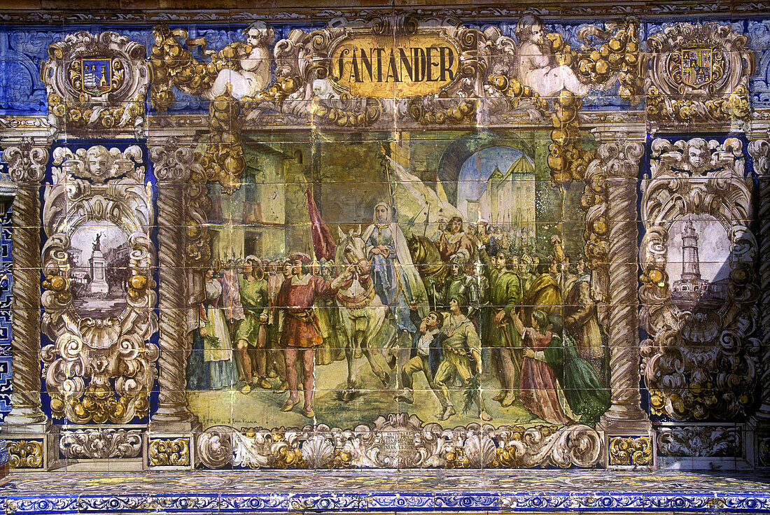 Mosaic, Plaza de espana, Parque maria luisa, Seville, Andalucia, Spain.