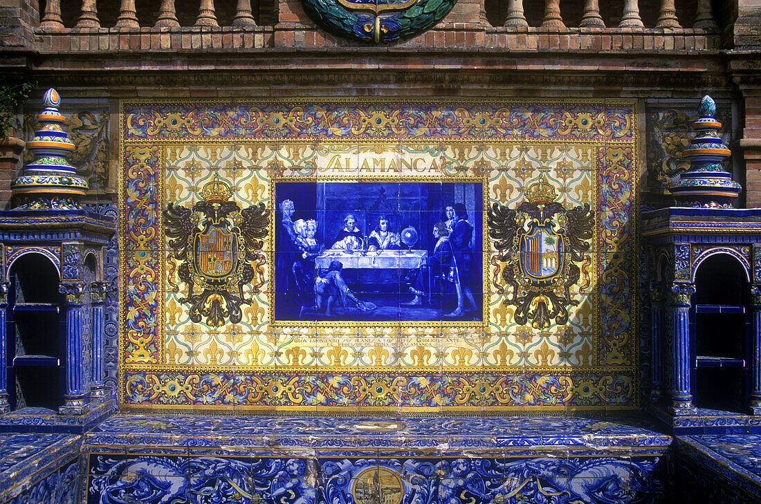 Mosaic, Plaza de espana, Parque maria luisa, Seville, Andalucia, Spain.