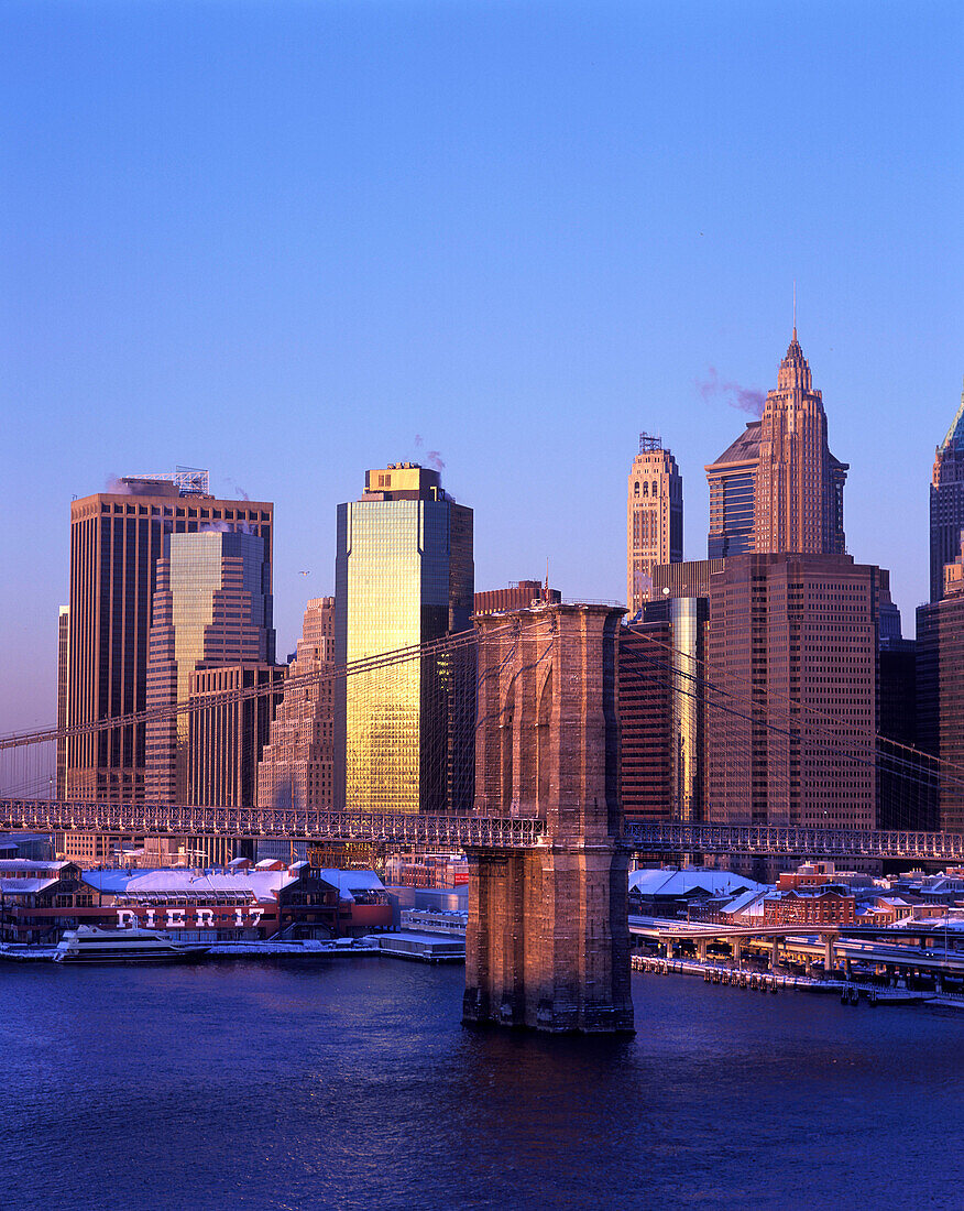 Brooklyn bridge, Downtown skyline, Manhattan, New York, USA