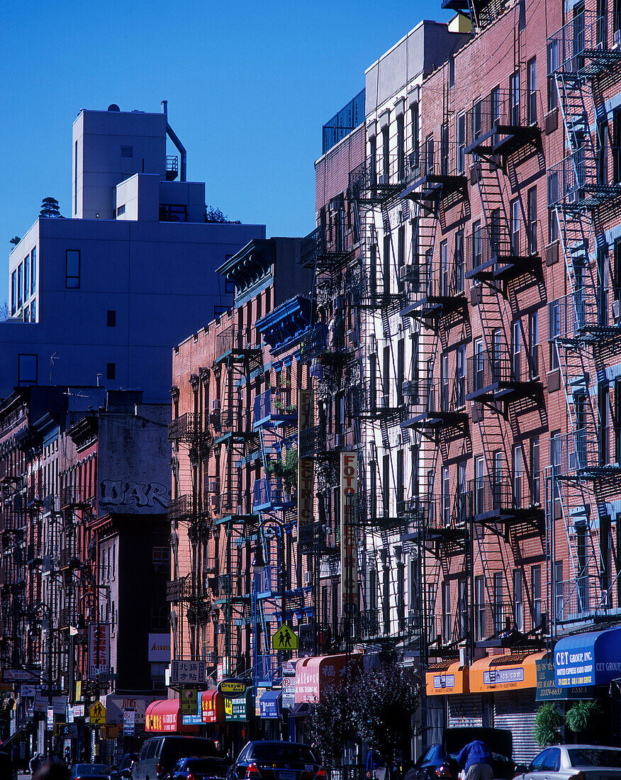 Fire escapes, Essex Street, Lower east side, Manhattan, New York, USA