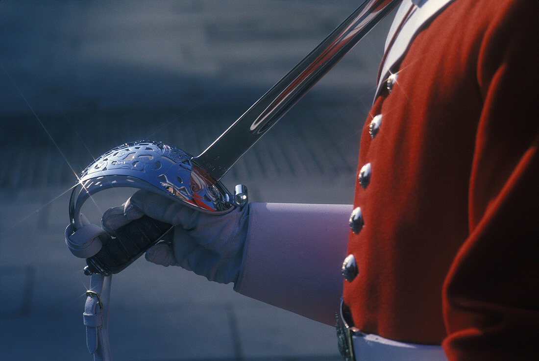 Sword, Guardsman, Horse guard s parade, London, England, UK