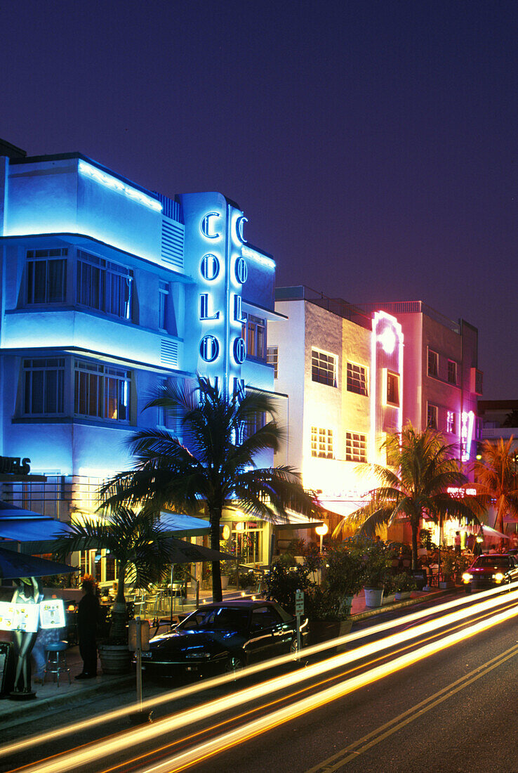 Street scene, Cafes & bars, Ocean drive, Miami beach, Florida, USA.