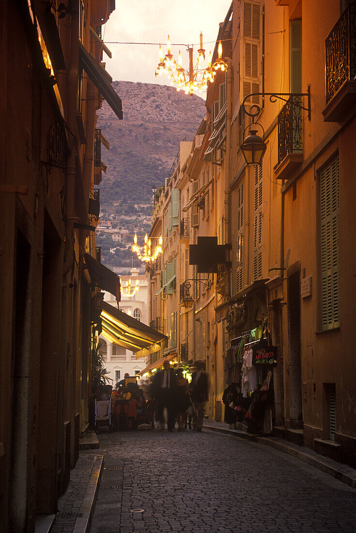 Street scene, Cafes, Rue basse, Old town, Monte carlo, Principality of monaco.