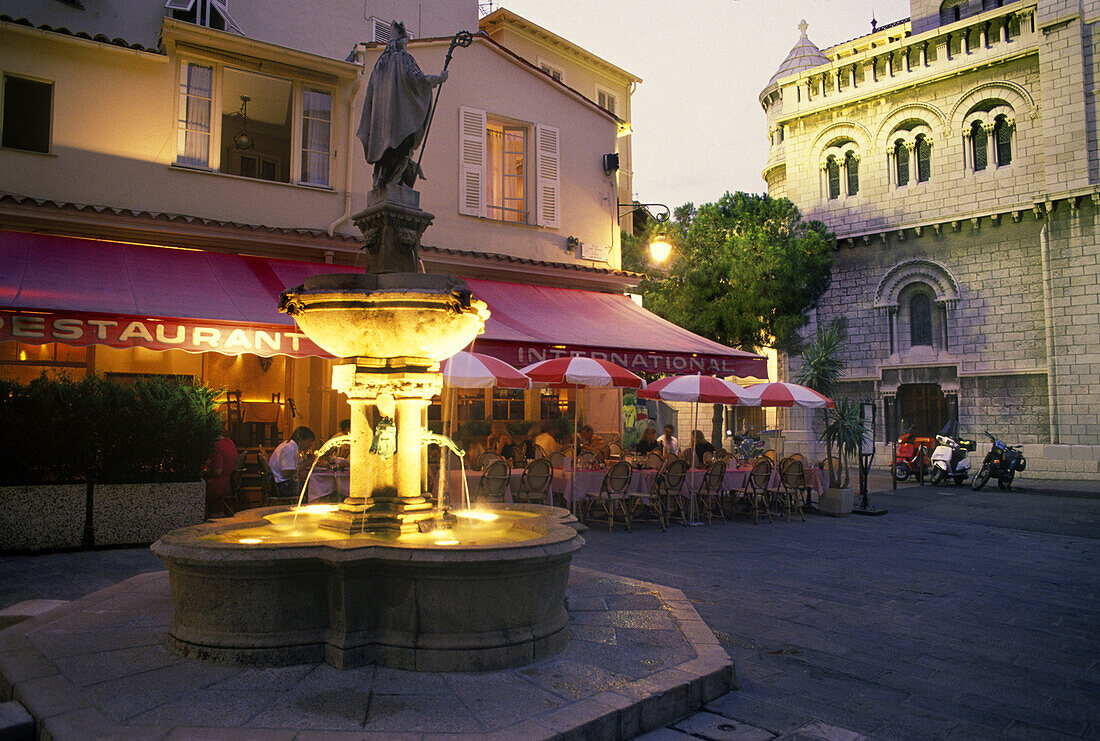 Cafes, Street scene, Place saint nicolas, Old town, Principality of monaco.