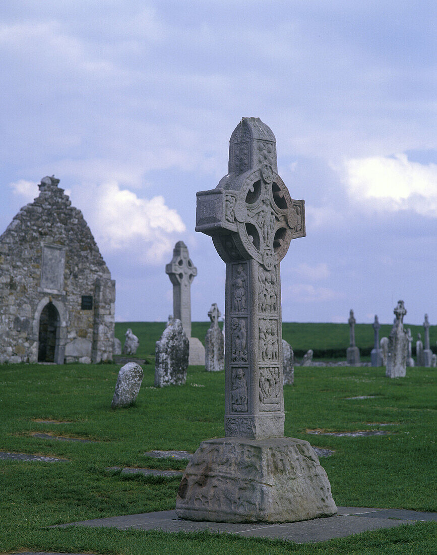 Celtic cross gravestone, Clonmacnois abbey ruins, County offaly, Ireland.