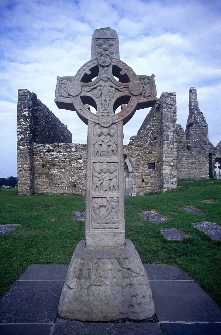Celtic cross gravestone, Clonmacnois abbey ruins, County offaly, Ireland.
