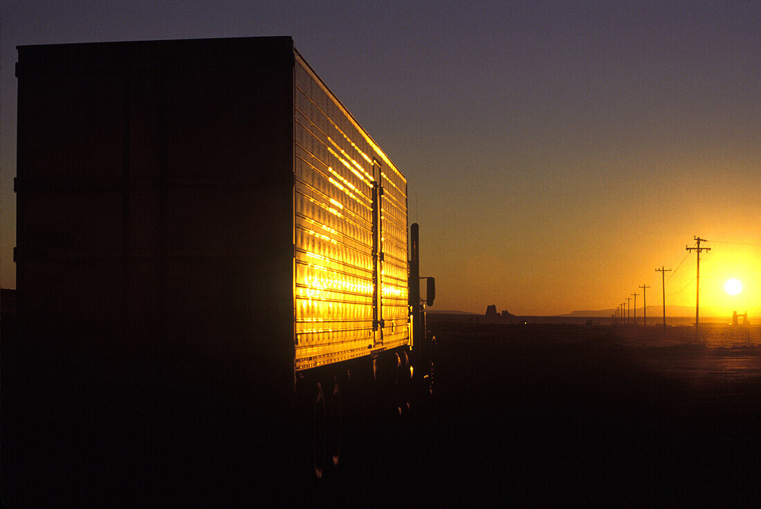 Truck on highway, New mexico, USA.