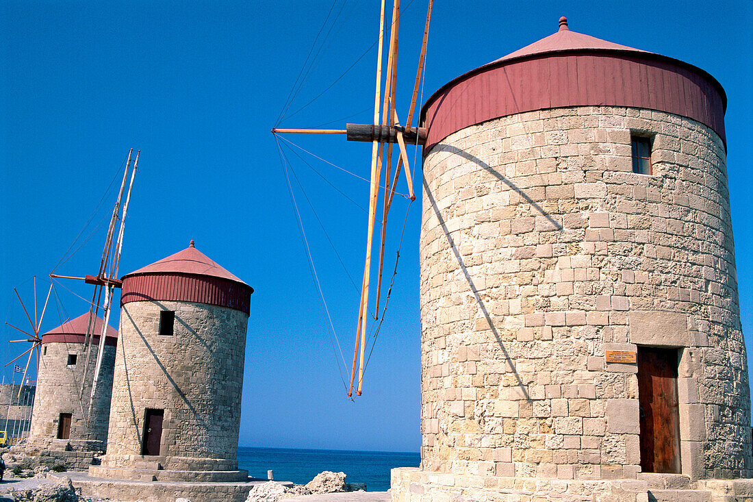 Windmills. Mandraki Port. Rhodes. Greece