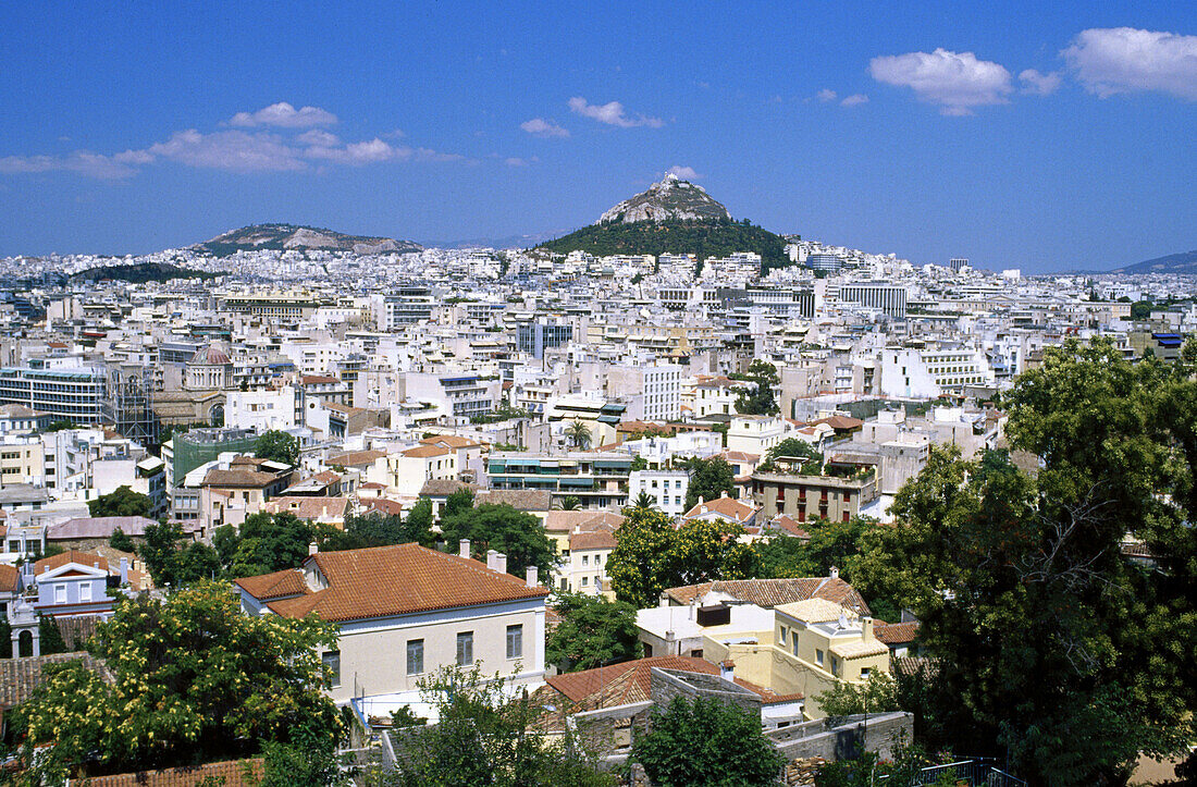 Sight with Lykavittos Hill in background. Athens. Greece