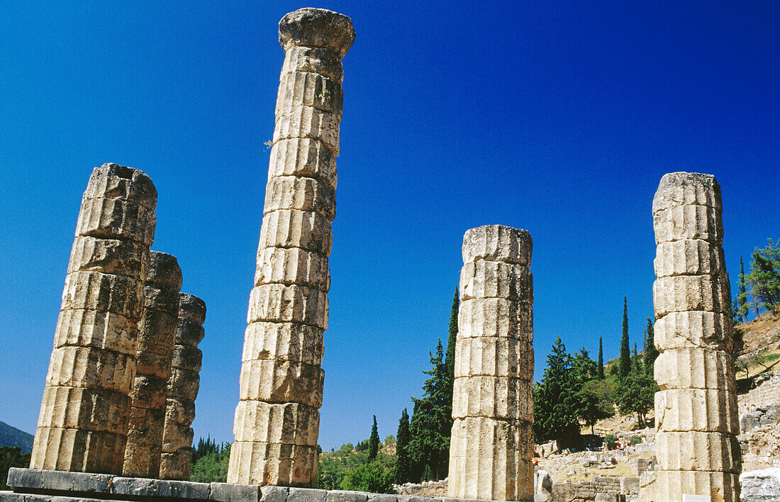 Temple of Apollo in Sanctuary of Apollo (4th century B.C.). Delphi. Greece