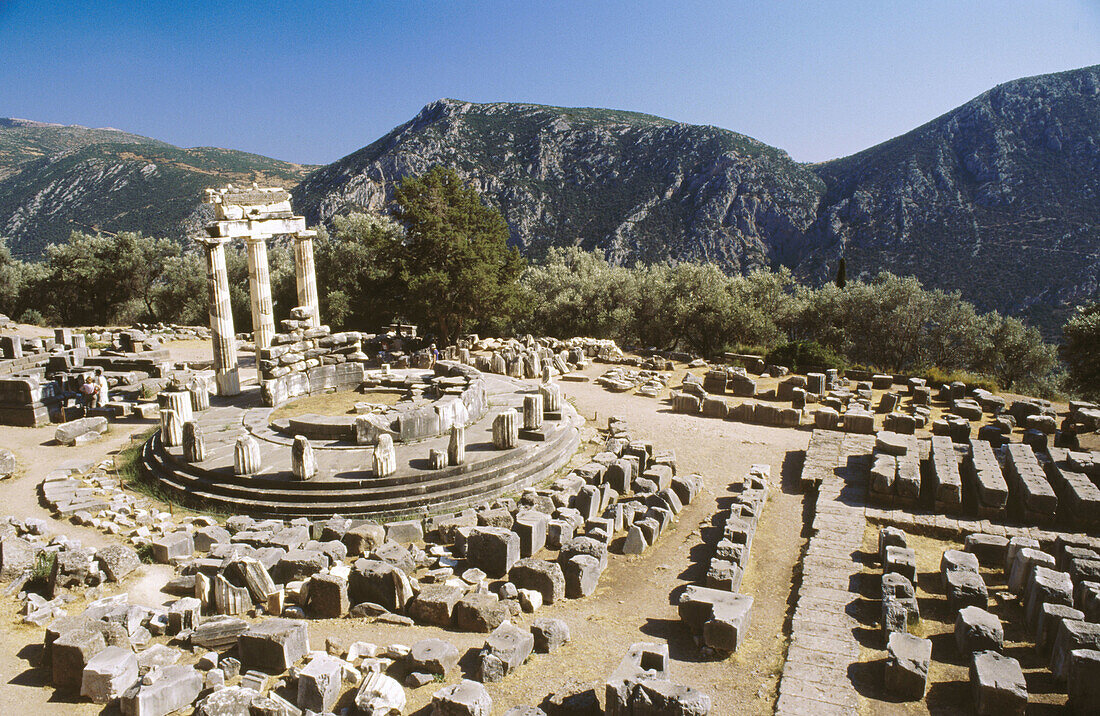 Tholos Temple in Sanctuary of Athena Pronaia (4th century B.C.). Delphi. Greece