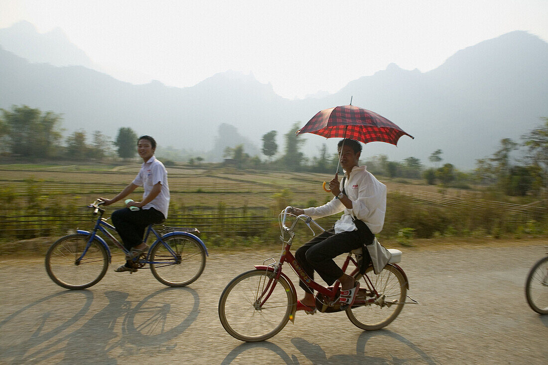 Boys going to the school, Vang Viang. Laos