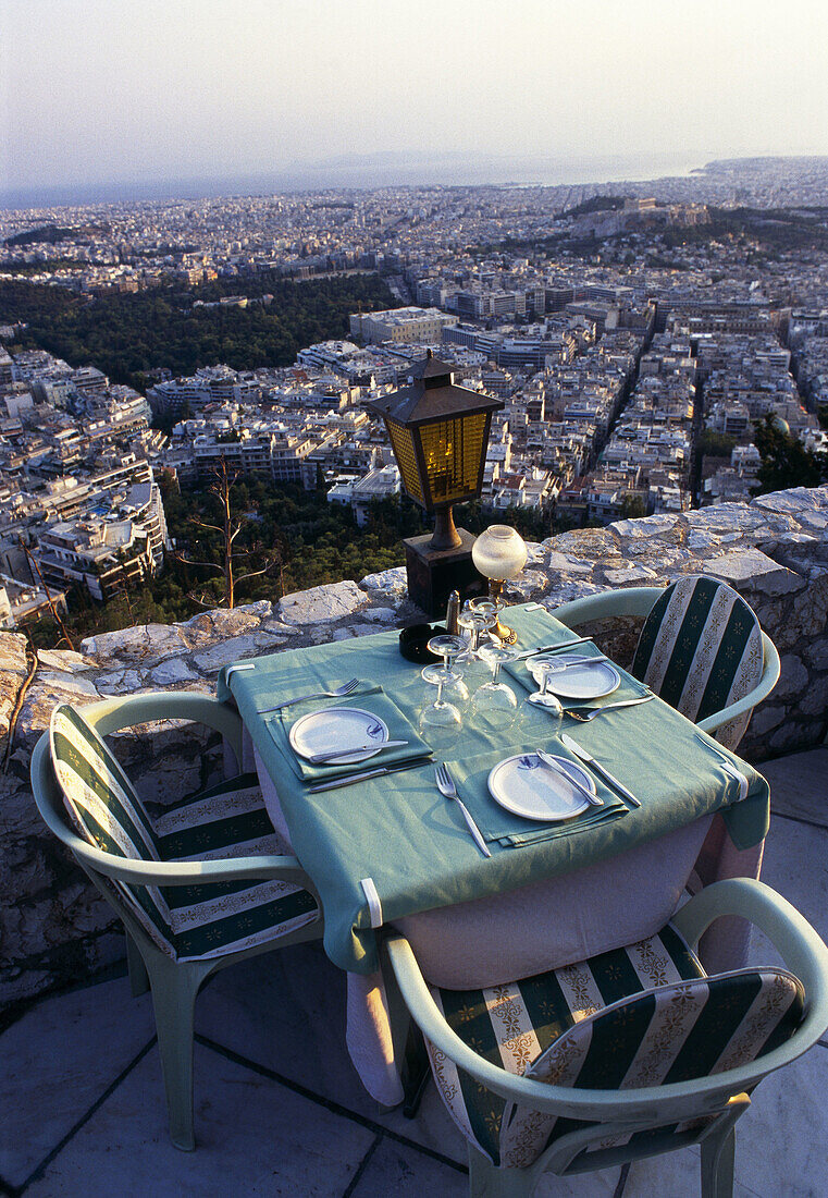 Restaurant in Lykavittos Hill, Athens. Greece