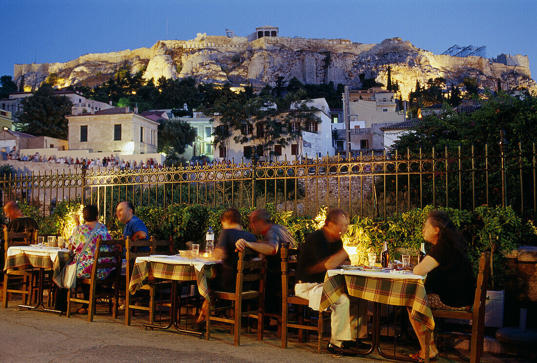 Restaurant under the Acropolis in Plaka district, Athens. Greece