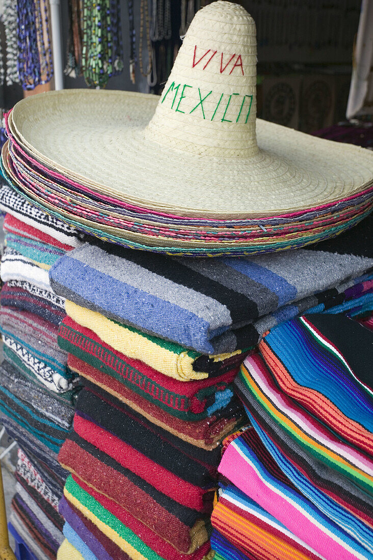 Mexican hats at Mexican market, Cancun. Yucatan Peninsula, Mexico