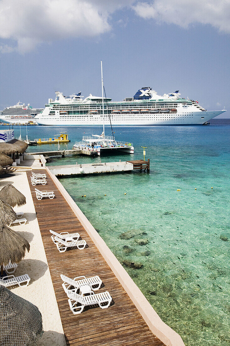 Cruise ship at port, Cozumel island. Quintana Roo, Yucatan Peninsula, Mexico