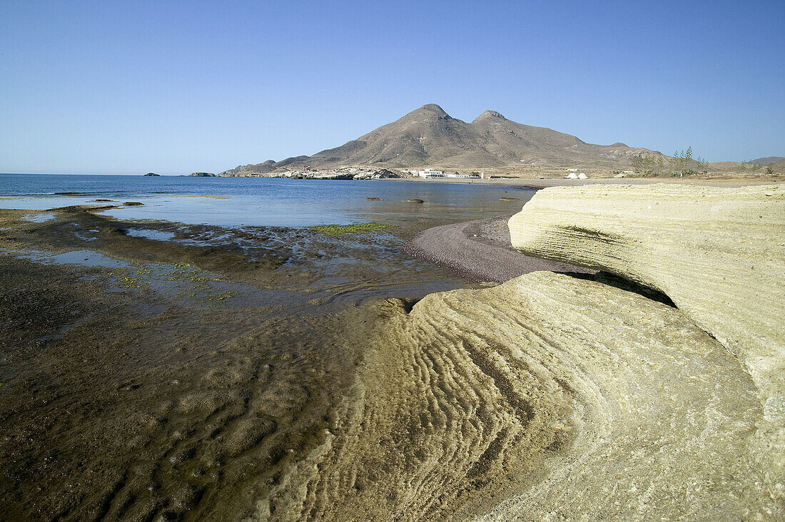 Playa del Arco, Los Escullos, Cabo de Gata-Níjar Natural Park. Almería province, Andalusia, Spain