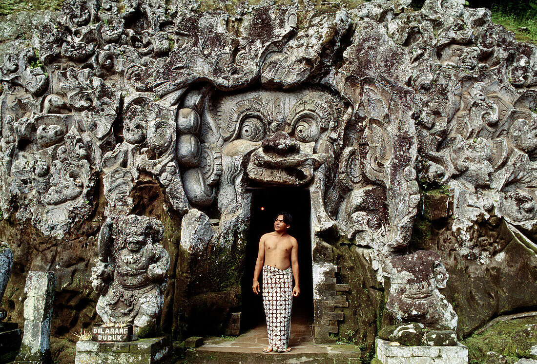 Goa Gajah (Elephant Cave), Carving representing the mouth of a demon. Bedulu Village, Bali, Indonesia