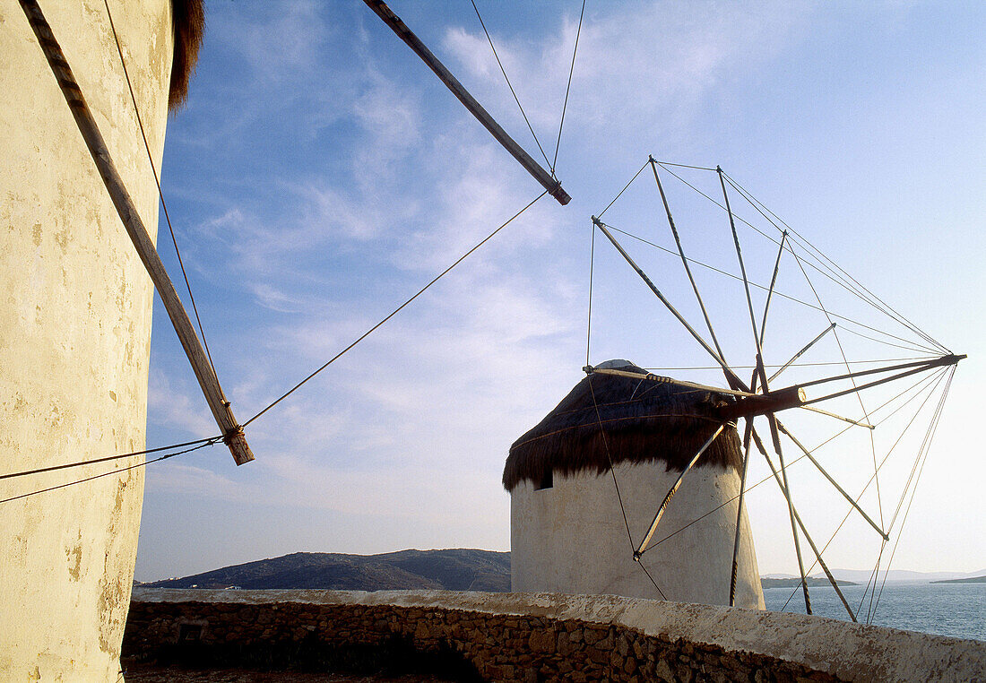 Windmills on the Coast, Mykonos. Cyclades Islands. Greece