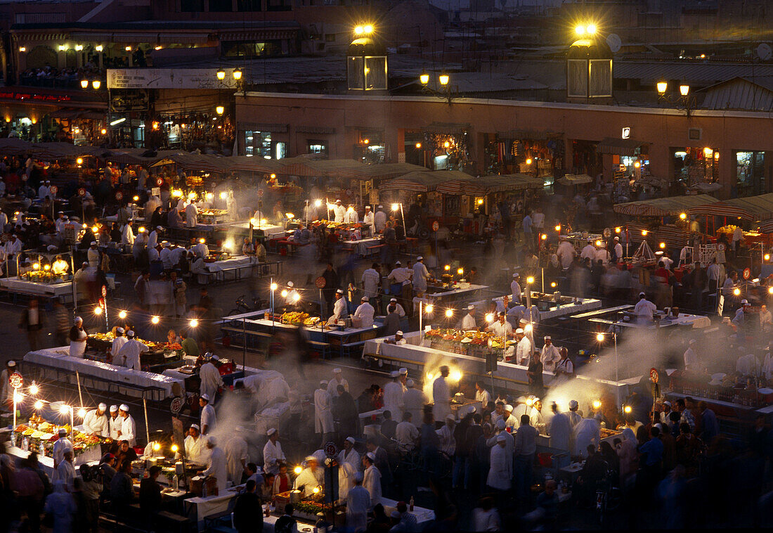 Food stalls at Jema a el Fna square, Marrakech. Morocco