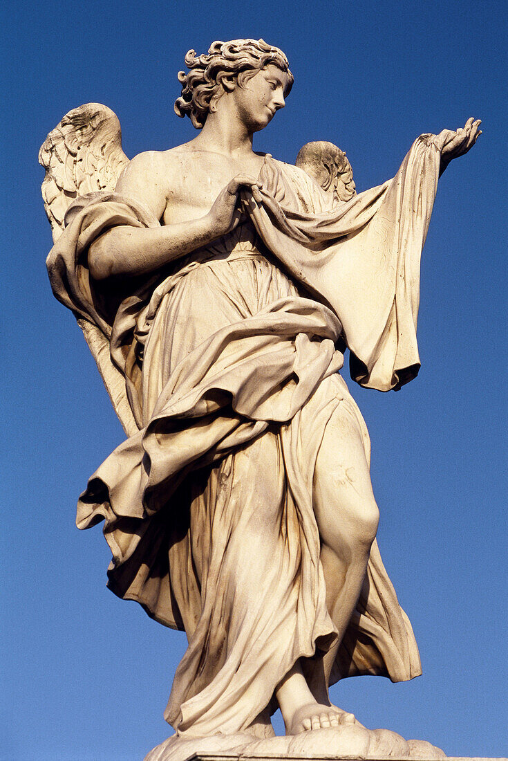 Statue of angel by Bernini at Sant Angelo bridge, Vatican City. Rome, Lazio, Italy