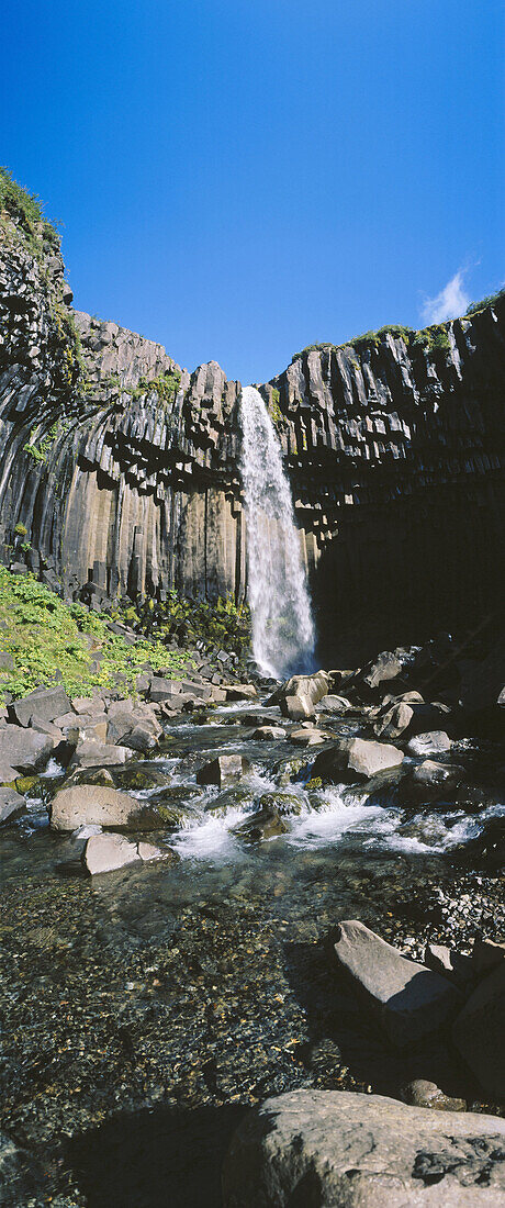 Svartifoss Waterfall and basaltic columns. Skaftafell National Park. Iceland