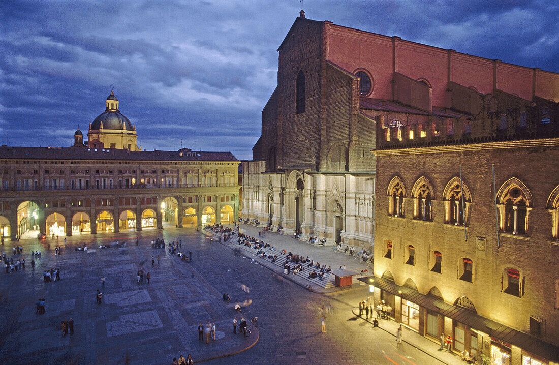 San Petronio s cathedral and Palazzo dei Notai at Piazza Maggiore. Bologna. Italy